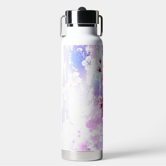 Roze Sakura op het schilderen Achtergrond Waterfles (Voorkant)