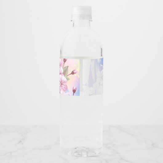 Roze Sakura op het schilderen Achtergrond Waterfles Etiket (Achterkant)