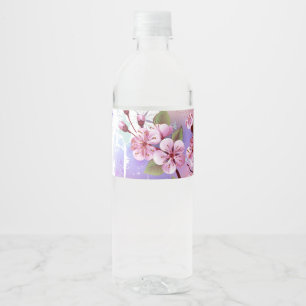 Roze Sakura op het schilderen Achtergrond Waterfles Etiket