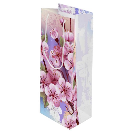 Roze Sakura op het schilderen Achtergrond Wijn Cadeautas (Voorkant Gekanteld)