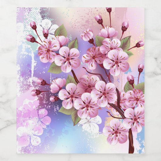 Roze Sakura op het schilderen Achtergrond Wijn Etiket (Enkel label)