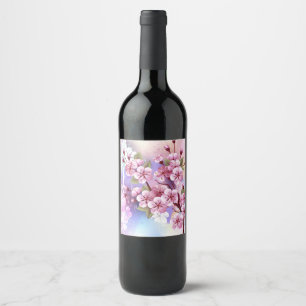 Roze Sakura op het schilderen Achtergrond Wijn Etiket