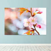 Roze Sakura tegen de grijze achtergrond Canvas Afdruk (Insitu (Houten vloer))