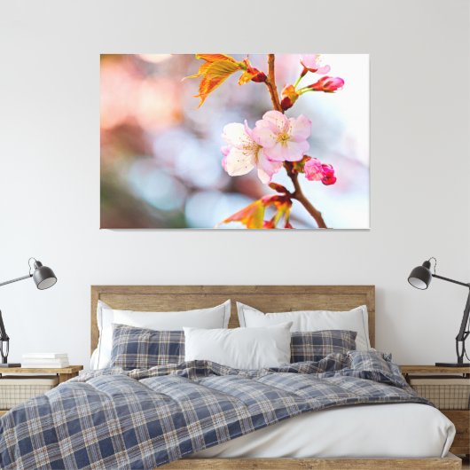 Roze Sakura tegen de grijze achtergrond Canvas Afdruk (Insitu (Slaapkamer))