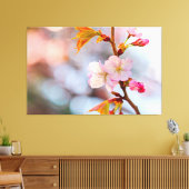 Roze Sakura tegen de grijze achtergrond Canvas Afdruk (Insitu (Woonkamer))