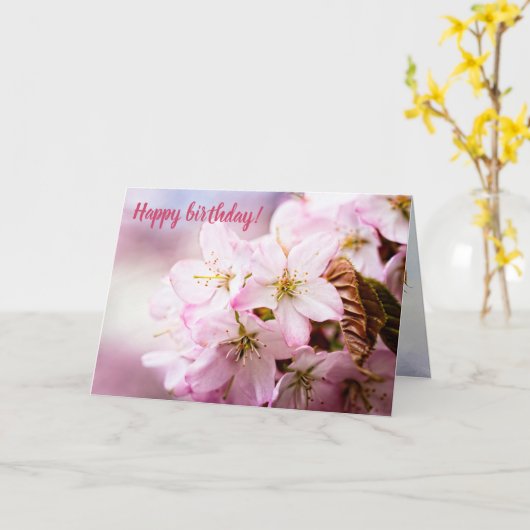 Roze Sakura tegen de roze achtergrond Kaart (Gele Bloem)