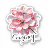 Roze Sakura Waterverf Flowers Aangepaste naam Sticker (Voorkant)