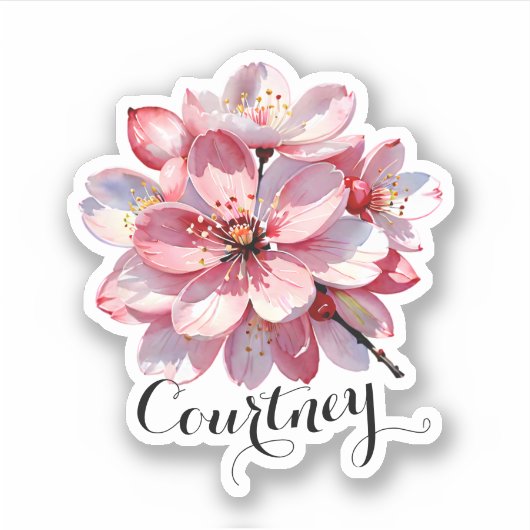 Roze Sakura Waterverf Flowers Aangepaste naam Sticker (Voorkant)