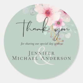 Roze Salie Bloem Bruiloft Script Budget Ronde Sticker