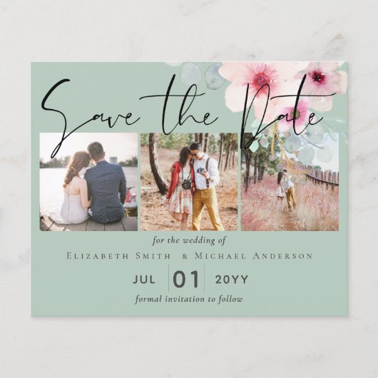 Roze Salie Bloemige Trouw 'Save the Dates' (Voorkant)