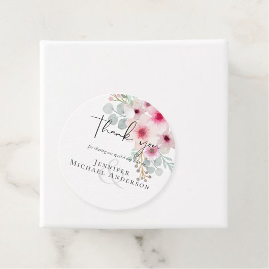 Roze salie bloemige trouwcadeautjes bedankkaartjes bedankjes labels (In situ)