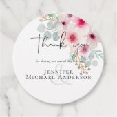 Roze salie bloemige trouwcadeautjes bedankkaartjes bedankjes labels (Voorkant)