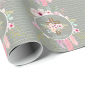 Roze Salie Bloemkruis Meisjes Doop Bloem Mooie Cadeaupapier (Rol Hoek)