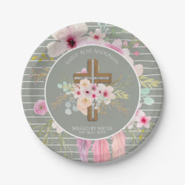 Roze Salie Bloemkruis Meisjes Doop Bloem Mooie Papieren Bordje