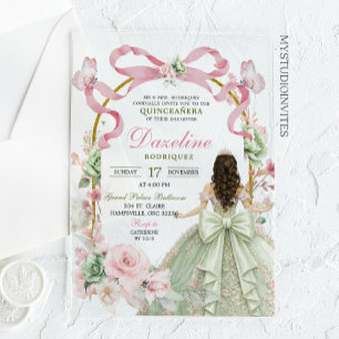 Roze Salie Boog Coquette Vlinder Quinceañera Acryl Uitnodigingen