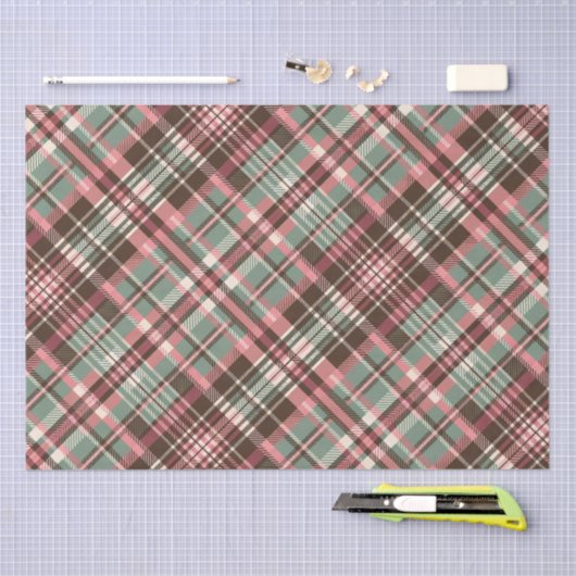 Roze, Salie & Chocolade Plaid Tissuepapier (Craft)