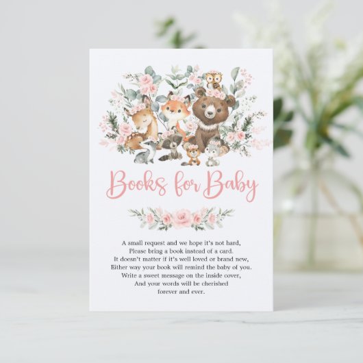 Roze Salie Green Woodland Dieren Boeken voor Baby Informatiekaartje (Staand voorkant)