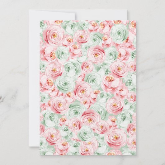 Roze Salie Groen Bloemen Quinceanera Kaart (Achterkant)