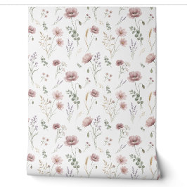 Roze Salie Groene Aquarel Wilde Bloem Behang