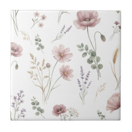 Roze Salie Groene Aquarel Wilde Bloem Tegeltje