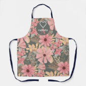 Roze salie groene bloemen verlaten Waterverf monog Schort (Voorkant)