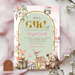 Roze Salie Groene Bos Bosland Baby Shower Kaart