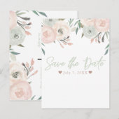 Roze & salie Muntgroene Moderne Bloemen Save the D Aankondigingskaart (Voorkant / Achterkant)