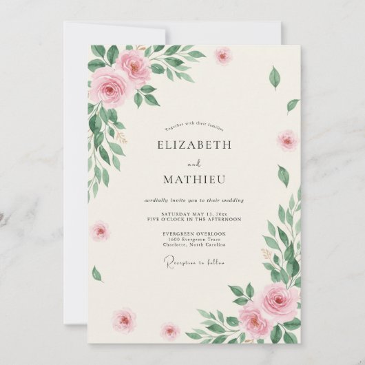 Roze Salieblad Eucalyptus Bruiloft Kaart (Voorkant)