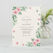 Roze Salieblad Eucalyptus Bruiloft Kaart (Staand voorkant)