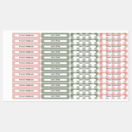Roze & Saliegroen Gingham Geruite Aangepaste Naam Labels