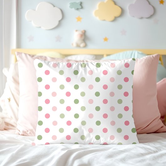 Roze & Saliegroen Pastel Stippen Kussen