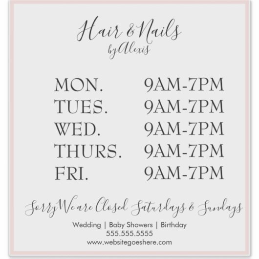 Roze Salon Business Sign Sticker (Voorkant)