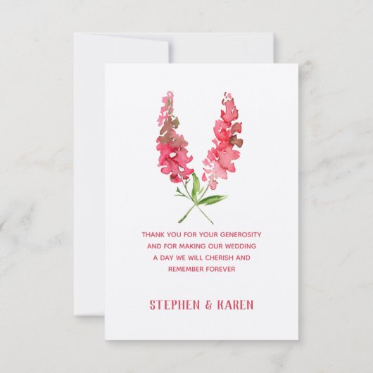 Roze Salvia Elegant Floral Weddenschap Hartelijk d Bedankkaart (Achterkant)
