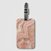 Roze Sandstone Agate Marble Abstracte Name Monogra Bagagelabel (Voorkant (verticaal))