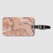 Roze Sandstone Agate Marble Abstracte Name Monogra Bagagelabel (Voorkant (horizontaal))