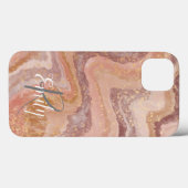 Roze Sandstone Agate Marble Abstracte Name Monogra Case-Mate iPhone Case (Achterkant (horizontaal))