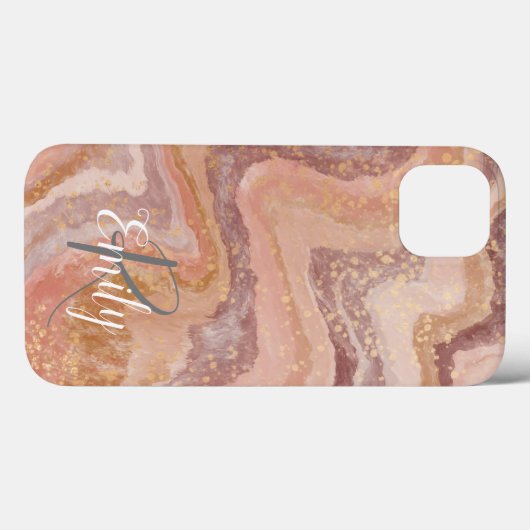 Roze Sandstone Agate Marble Abstracte Name Monogra Case-Mate iPhone Case (Achterkant (horizontaal))