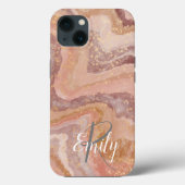Roze Sandstone Agate Marble Abstracte Name Monogra Case-Mate iPhone Case (Achterkant)