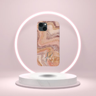Roze Sandstone Agate Marble Abstracte Name Monogra Case-Mate iPhone Case