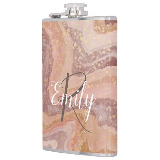 Roze Sandstone Agate Marble Abstracte Name Monogra Heupfles (Links)