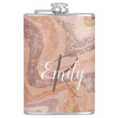 Roze Sandstone Agate Marble Abstracte Name Monogra Heupfles (Voorkant)