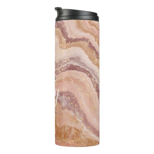 Roze Sandstone Agate Marble Abstracte Name Monogra Thermosbeker (Geroteerd rechts)