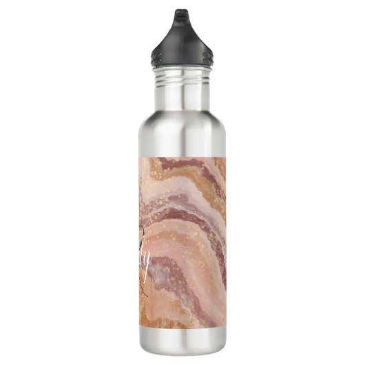 Roze Sandstone Agate Marble Abstracte Name Monogra Waterfles (Rechts)