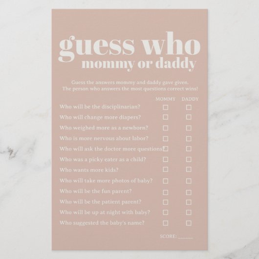 Roze Sandstone Typografie Baby shower Mom Dad Game Flyer (Voorkant)