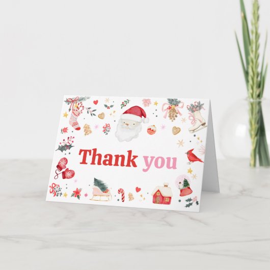 Roze Santa Baby Baby shower Bedankkaart (Voorkant)