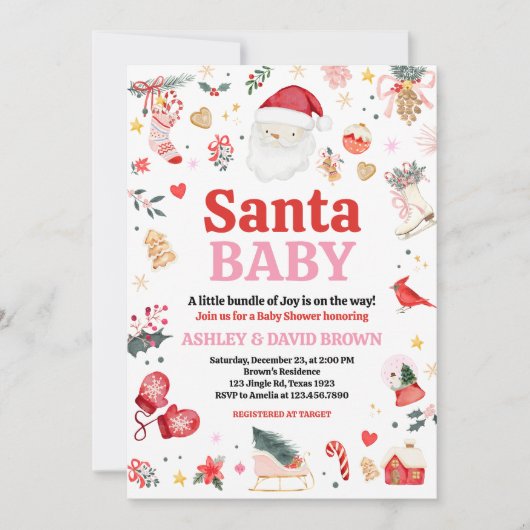 Roze Santa Baby Baby shower Kaart (Voorkant)
