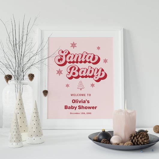 Roze Santa Baby Christmas Baby shower Welkom Poster