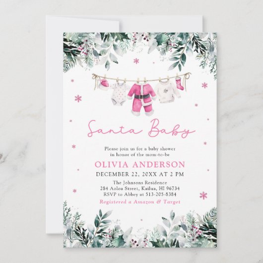 Roze Santa Baby Christmas Clothesline Baby shower Kaart (Voorkant)