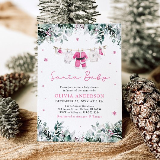 Roze Santa Baby Christmas Clothesline Baby shower Kaart