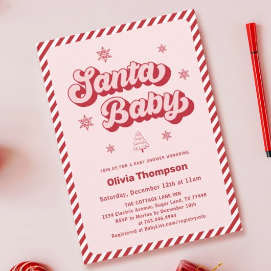 Roze Santa Baby Kerst Baby shower Kaart